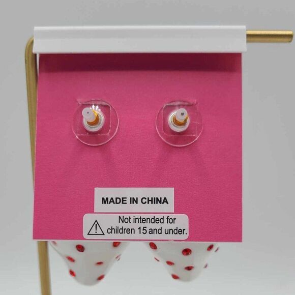 Betsey Johnson White Red Enamel Strawberry Red Crystal Earrings NWT! - Picture 2 of 8